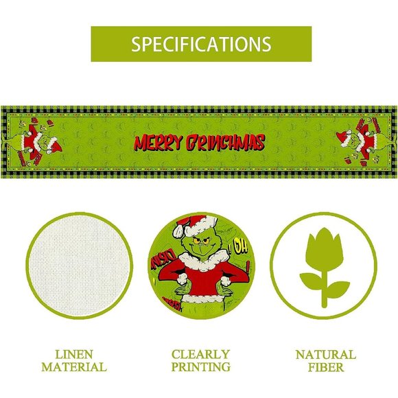 13'' x 27'' Linen Green Runner Tablecloth Merry Christmas Home Decoration - Picture 5 of 8